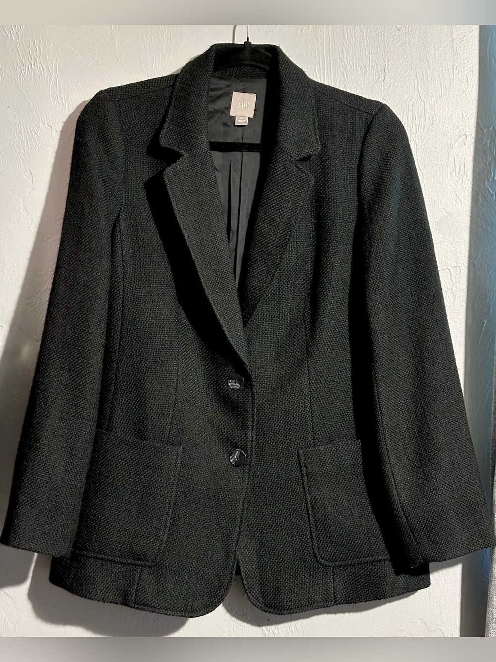 NWOT J. Jill Black Boiled Wool Blend Two-Button Notch Collar Blazer Jacket, S